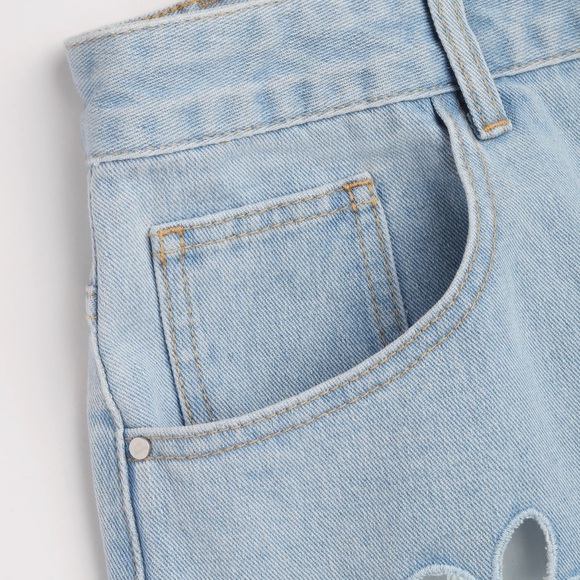 Cider Light Blue Floral Cutout Wide Leg Jeans - Picture 6 of 8